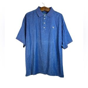 Vintage Big Dogs Mens Blue Chambray Polo Shirt Cotton 90s Size XL Preppy